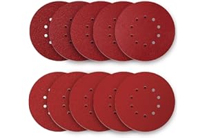 ZHJAN Pack of 20 Sanding Discs, 225 mm/9 inch/10 Hole Velcro Sandpaper Set, 2XP x 40/P60/P80/P100/P120/P150/P180/P240/P320/P400 for Drywall Sanders, Ceiling Sanders, Sanding Discs