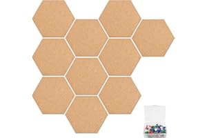 Comzantor 10 Pezzi Pannello Da Parete, Bacheca in Sughero, Pannelli Muro, Lavagna Autoadesiva, Lavagnetta Esagonale, per Appendere Foto, Bacheche, Decorazioni Murali, con una Scatola Puntine Colorati