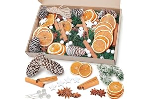 107 stycken naturlig juldekoration med grankottar, kanelstänger, torkade apelsinskivor, stjärnanis, mossa, jutesnöre och pentagram, pysselset