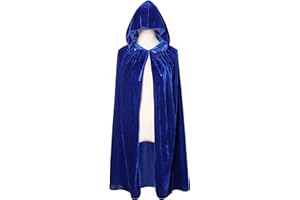 DIFLY 39 Inches Kids Velvet Hooded Cape Unisex Halloween Cloak for Devil Witch Wizard Halloween Christmas Cosplay, Blue, S
