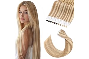 Elailite Extension Adesive Capelli Veri Biadesivo Balayage 1.5g/Ciocca Tape Biadesive 20 Fasce per Capelli Lisci Remy Human Hair Fini 30cm 30g #12/613 Marrone Chiaro mix Biondo