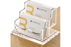 SANRUI Clear Business Card Holder Stand for Desk, Acrylic Desktop Horizontal Display Name Cards Holders Organizer Storage Rack,for Exhibition, Home , Office ,2 Tier 2 Pocket , 120 Card Capacity