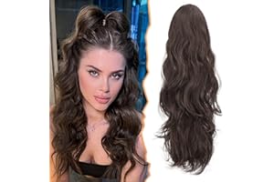 BARSDAR Claw Clip Ponytail Extension, Brown Long Wavy Clip in Ponytail Hair Extensions Curly Synthetic Hairpiece for Women Girls Daily Use Party (20'', Chestnut Brown)