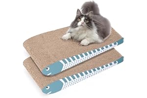 ComSaf Cat Scratching Board 2 Pack, Curved Scratcher Cardboard, Double-Sided Pad for Long Lasting Use, Cute Scratching Mat for Kitty (Blue)