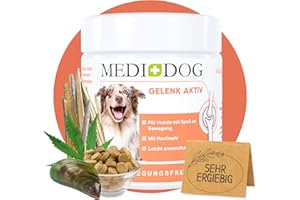MEDIDOG Gelenk Aktiv Tabletten – ca. 210 Tabletten – für alle Hunde – Knochen & Gelenke, mit Grünlippmuschel, Kollagen-Hydrolysat, Glucosamin, Hanf, MSM, Teufelskralle, Chondroitin u.v.m