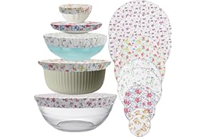 Wusboo Coperture in Tessuto Elastico, Set da 10 Pezzi Coperture di Copertura per Alimenti, Coperture per Alimenti Impermeabili per Ciotole con Design Floreale per Insalatiere in Vetro e Pentole