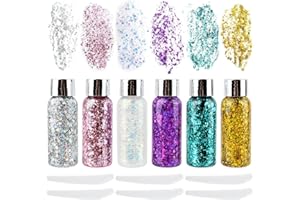 ANNTIM 6 Bottle Gel Paillettes Visage Festival, Glitter Body Gel Maquillage Paillette Festival, Paillette Cheveux Gel Paillettes Pour Le Corps, Paillette Visage Pour Festival Fête Noël Pâquesl Pâques
