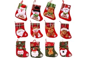 WUUOOEI Medias de Navidad Calcetín de Navidad, 12 Pcs Mini Medias de Navidad, Calcetines de Decoración Navideña, Calcetines Navideños Chimenea, para Árbol de Navidad, Papá Noel, Muñeco de Nieve, Renos, Oso