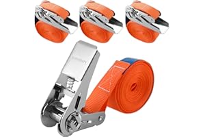 HAOYULUO 4 Pezzi Cinghie A Cricchetto senza gancio,4 mx 25 mm Cinghie Di Fissaggio,Può sopportare 800 kg，Secondo la norma DIN EN 12195-2 standard,Cinghia A Cricchetto per carrelli, valigie per moto(Arancione)