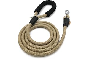 Aiminto Dog Leash, Braided Rope Traction – Walking Training Lead for Medium/Large Dogs ((1/2") - 6FT, Khaki)