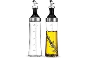 FINEDINE Superior Glass Oil Bottle Drizzler 500ml (2-Pack) Modern Olive Oil Dispenser Bottles for Cooking - Wide Opening for Easy Refill & Cleaning - Lead-Free Glass Oil and Vinegar bottle, BPA-Free Cruet Set