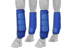 AccompMe Horse Boots Splint Boots for Horses Set of 4 Protective Boots Lower Limb Brushing Horse Boots Reusable Front Hind Leg Protection Gear (Blue, Large)