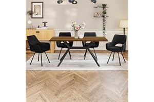 WAFTING Esstisch mit 4 stühlen,esstisch Holz 140x80x76 mit dunkler Platte,Esszimmerstuhl Drehbar 360°mit Armlehne,tischset Für Küche, Wohnzimmer & Esszimmer,Moderner Polsterstuhl Schwarz