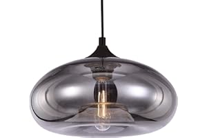LUSSIOL Luminaire Bronks, suspension verre mercurisé, 40 W, gris, ø 18 x H 30 cm