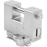 Master Lock Magnum M50XKADCCSEN Stainless Steel Discus Padlock – 3-1/8" Body, Shrouded 7/16" Octagonal Boron-Carbide Shackle, Weatherproof Keyway – Storage, Garage, Trailer