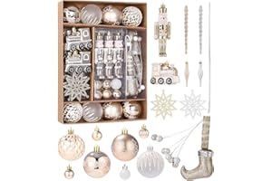 SOBEAU Bolas de Navidad,50 Piezas Bolas de Navidad champán, Árbol de Navidad de plástico con cordón,Adornos de Navidad irrompibles para la decoración navideña y Las Fiestas