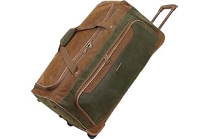 ROCKLANDS LONDON Rocklands® Lightweight Suede Wheeled Holdall Trolley Suitcase Medium Duffle Travel Bag with Telescopic Handle (Medium - 28" (H72xW37xD36 cm), Green)