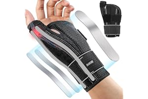 Rakiie Wrist & Thumb Brace, Carpal Tunnel Wrist Brace Left Hand for Tendonitis, Sprain,Thumb Splint with 3 Metal Splints, 2 Thumb Strips, Breathable Hand Brace for Men Women (Gray, S/M, L)