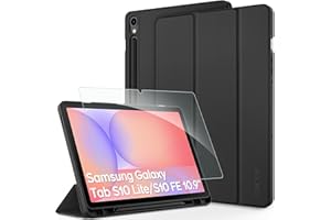CACOE Hülle für Samsung Galaxy Tab S10 Lite 10.9" 2025/ S10 FE 10.9" 2025/ S9 FE 10.9" /S9 11 Zoll mit Schutzfolie - Ultra Dünn mit S Pen Halter PU Leder, Schwarz