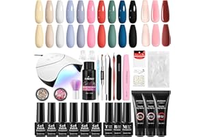 Kit Uñas de Gel, Phoenixy 10 Colores Kit Uñas Semipermanentes con 3 Colores Extensión de Uñas, Kit de Uñas Semipermanentes con 36W Lámpara y Capa Base, Capa Superior, Capa Mate