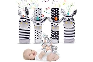Avos-Deals-Global - Baby Rattle Socks Wrist Strap Rattles Set, Cute Baby Animal Development Toy Gift for Newborn Babies, Black and White Foot Finder Sensory Set