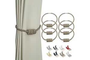 BEL AVENIR Magnetische Vorhang-Raffhalter, dekorative Vorhanghalter, modern, gewebte Raffhalter mit exquisitem Knoten (Flachs, 6 Stück)