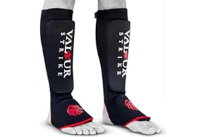 Valour Strike Shin Guards for Kickboxing Muay Thai MMA Karate Martial Arts Taekwondo or Kick Boxing | Sparring Sock Pads to Guard Leg Foot & Instep | Protective Equipment for Safe Support in Training