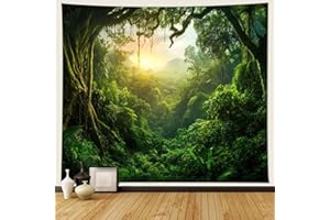 Musihy Begrünung Wandbehang Wandteppich, 350x256cm Regenwald Dschungel NaturlandschaftWandbehang Dekoration für Wohnzimmer Schlafzimmer & Schlafsaal, Grün