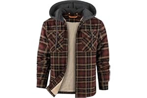 zitysport Camicia Uomo Sherpa Fleece Quadri Foderata Cappuccio Fodera in Pile Cappotto Giacca Invernale con Tasche Giacca in Flanella da Uomo a Quadri Felpa con Cappuccio
