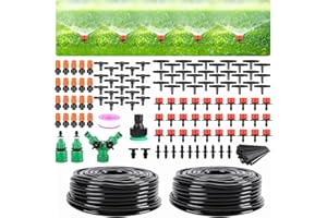 AMBITELLIGENCE Garden Drip Irrigation Kit,98FT Greenhouse Micro Automatic Drip Irrigation System Kit with 1/4 inch 1/2 inch Blank Distribution Tubing Hose Adjustable Patio Misting Nozzle Emitters Sprinkler