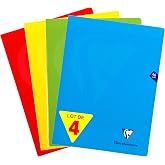 Clairefontaine, 293361AMZC, Pack of 4 Notebooks, Mimesys, 24 x 32 cm, 96 Pages, Interior: Large Squares, White Paper, 90 g, P