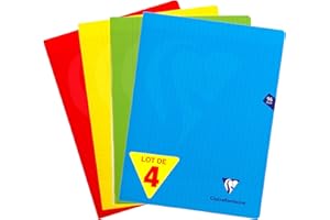 Clairefontaine 293361AMZ Lot de 4 Cahiers Agrafés Mimesys - 24x32 cm - 96 Pages Grands Carreaux - Papier Blanc 90 g - Couvertures Polypro Couleurs Assorties (Bleu, Rouge, Jaune et Vert)