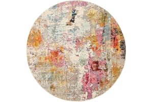 ‎RUGVISTA RugVista Fiona, Teppich, Moderne Teppiche, Ø 200 cm, Rund, Niedriger Stapel, Wohnzimmer, Schlafzimmer, Küche, Nur chemische Reinigung, Oeko_tex_100, Mehrfarbig