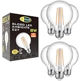 CLAR - LED Bulb E27 G95 8W, Warm Light 2700K, Vintage Style Filament Globe Bulb, Decorative Bulb for Retro Lamps (Pack 6)