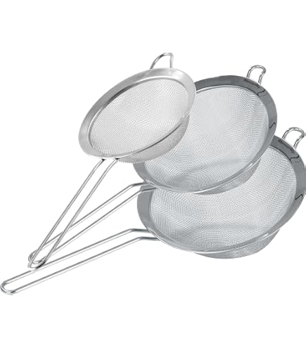 Set Colino A Maglia Fine In Acciaio Inox: Schiumarola E Setaccio Da Cucina, Due Misure S E M, Per Filtrare E Scremare, Manico Comodo - 2