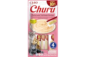 INABA Churu Puree Kremowe przysmaki dla kotów, wysokiej jakości białka z tuńczykiem i łososiem, 56 g (1 opakowanie), przekąski dla kotów w jakości premium