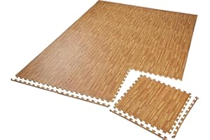tectake® Tapis de sport, 12 dalles mousse 61 x 61 x 1 cm, Mousse EVA, Tapis de gym, Isolant thermique et acoustique, Musculation, Fitness, Gym, Yoga, Sol salle de sport Dalle garage Tatami, Effet bois