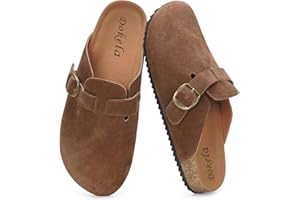 DOKELA Suede Clogs for Women Men Soft Cork Footbed Leather Mules Comfort Slippers Potato Shoes with Arch Support