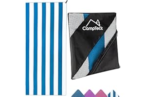 CampTeck Large (180x78cm) Serviette de Bain Microfibre Légère et Compacte pour Sport Salle de Gym Plage Natation Yoga Camping et Bien Plus (Rayé Bleu et Blanc)