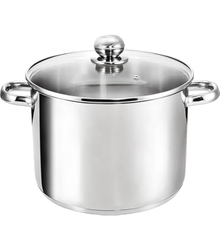 TEAMFAR Kookpot, 20 cm pot inductie van 3-laags roestvrij staal, 3,3 l pastapot vleespot met glazen deksel voor alle kookplaten, roestvrij staal gepolijst & ongecoat, gezond, vaatwasmachinebestendig