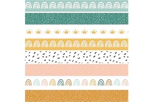 AnyDesign 82Ft Boho Themed Bulletin Board Borders 8 Designs 72Pcs Rainbow Decoration Borders Colorful Trim Border Bulletin Board Stickers for School Classroom Office Party Decoration