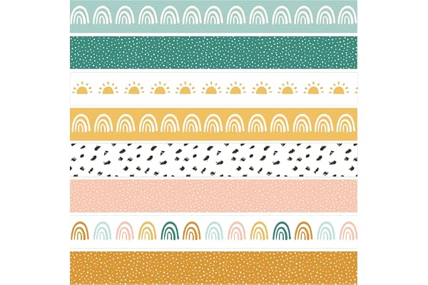 AnyDesign Lot de 72 bordures de tableau d'affichage sur le thème bohème - 8 motifs - 72 bordures colorées pour école, salle de classe, bureau, décoration de fête