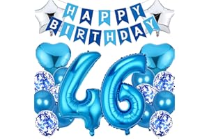 Feelairy Geburtstagsdeko 46 Jahre Mann, Luftballon 46. Geburtstag Deko Männer, Happy Birthday Deko Folienballon 46 Jahre Geburtstag Männer, Blau Ballon 46. Geburtstag Mann Party Dekoration Set