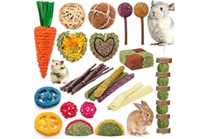 YIXUND Rabbit Toys Bunny Chew Toys for Teeth, Hamster/Guinea Pig Toys Natural Timothy Hay Sticks Treats Balls and Apple Wood Sticks for Chinchilla, Guinea Pig, Hamster Handmade Natural Pet Chew and Play Bund