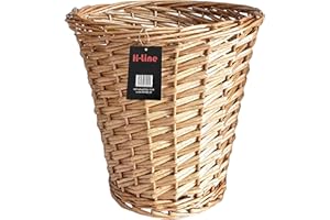 H-LINE Wicker Willow Round Basket Storage Waste Paper Rubbish Bin Country Style Bathroom Bedroom Office (Light Brown)