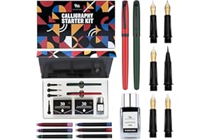 WORDSWORTH & BLACK Wordsworth and Black Calligraphy Pen Set-Green-Includes 2 Calligraphy Pens,18 ML Ink Bottle,60 Ink Cartridges,Ink Refill Converter,1 Medium and 4 Broad Nibs,Brush Pen-Calligraphy Kit for Beginners