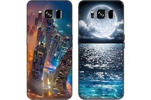 DiaryTown 2 Pack für Samsung S8 Plus Hülle, Ultra Dünn Silikon Bumper Schutzhülle Stoßfest mit Muster Motiv Schwarz Handyhüllen Weich TPU Cover für Galaxy S8 Plus - Stadt & Mondsee