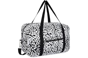 NARWEY Do Ryanair Airlines, torba kabinowa pod siedzenie, 40 x 20 x 25, składana torba podróżna, torba sportowa, torba podręczna, na noc, dla kobiet i mężczyzn, 20 l, Czarny lampart (z paskiem na ramię), 20L