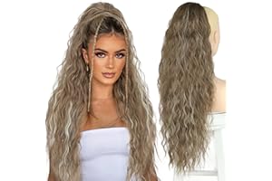 ENENBLAU Ponytail Extension Pferdeschwanz Haarteil Blond Locken mit Kordelzug lang Haarverlängerunge Kunsthaar Haarteil Gewellt Afro zopf 65cm AL061E