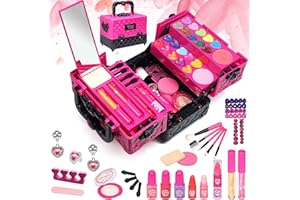 ROKKES Kids Makeup Sets for Girls - 52 PCS Washable Makeup for Children, Girls Make Up Set 4-12, Play Make Up for Kids Princess, Birthday (Rose)